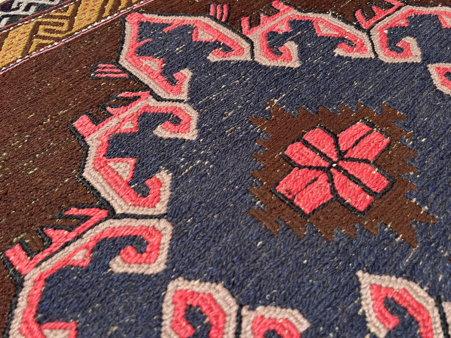 soumak vintage flatweave rug shop san francisco bay area. Handmade wool rug for nursery, bedroom, kitchen