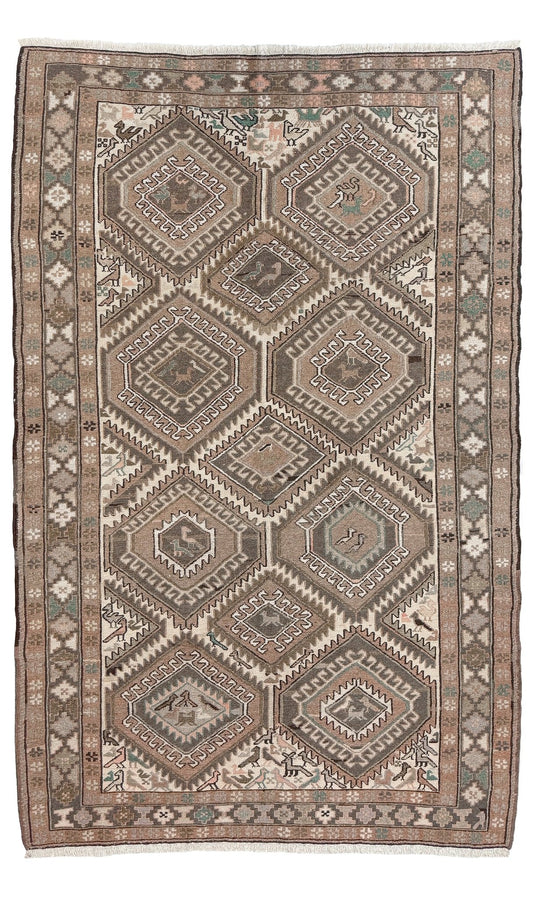 Decorative rug with geometric pattern on a plain background. Vintage shahsavan persian soumak rug 4x6 earthy tribal flatweave runner handmade wool geometric nomadic rug