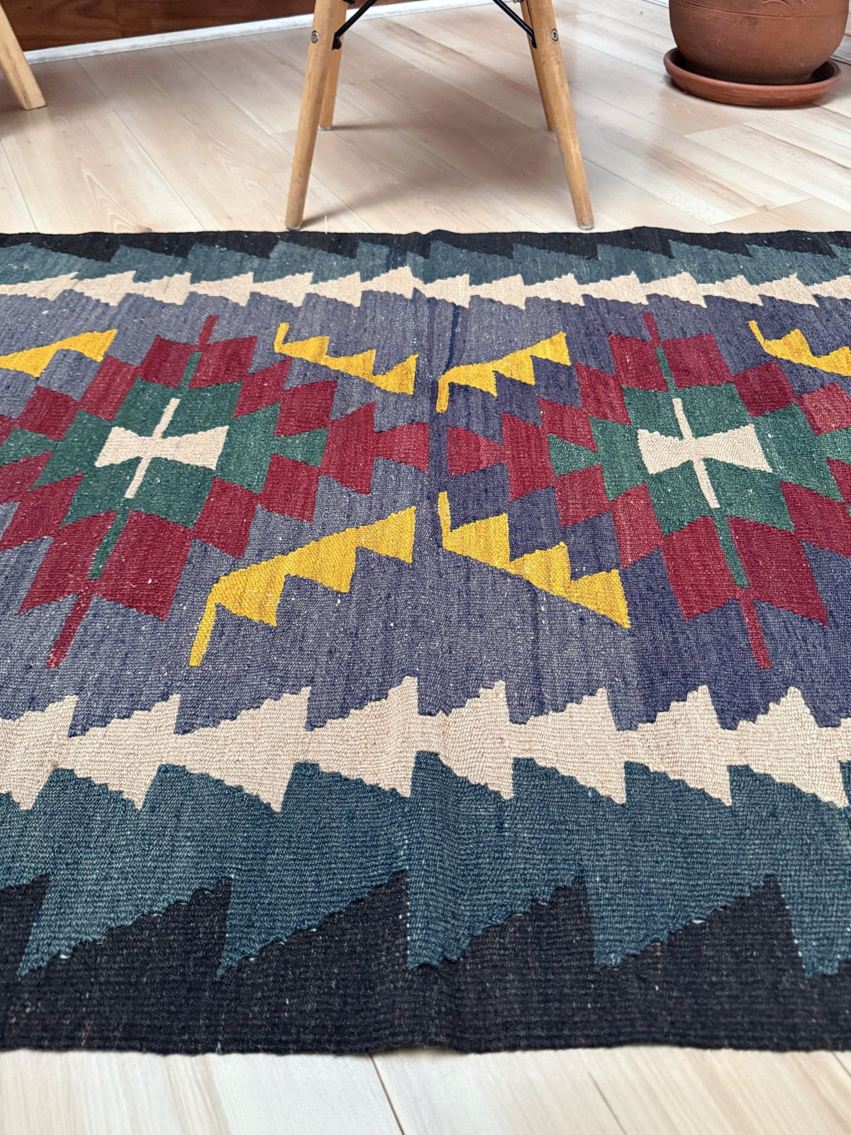 3x4 purple Navajo style tribal vintage turkish kilim wool rug for bedroom nursery kitchen entry tribal flatweave rug  shop san francisco bay area. Handmade wool flatweave rug.
