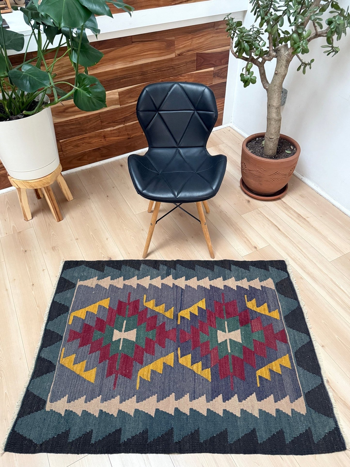 3x4 purple Navajo style tribal vintage turkish kilim wool rug for bedroom nursery kitchen entry tribal flatweave rug  shop san francisco bay area. Handmade wool flatweave rug.