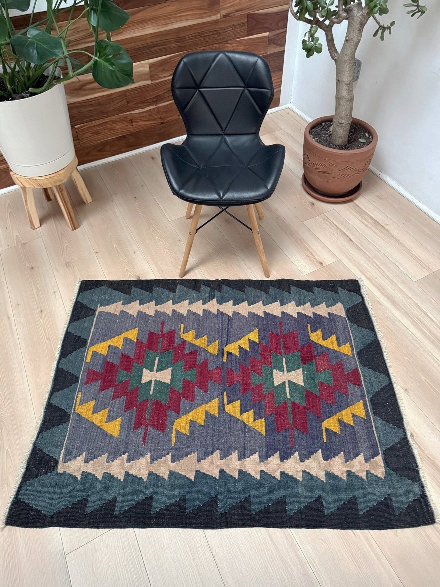 3x4 purple Navajo style tribal vintage turkish kilim wool rug for bedroom nursery kitchen entry tribal flatweave rug  shop san francisco bay area. Handmade wool flatweave rug.