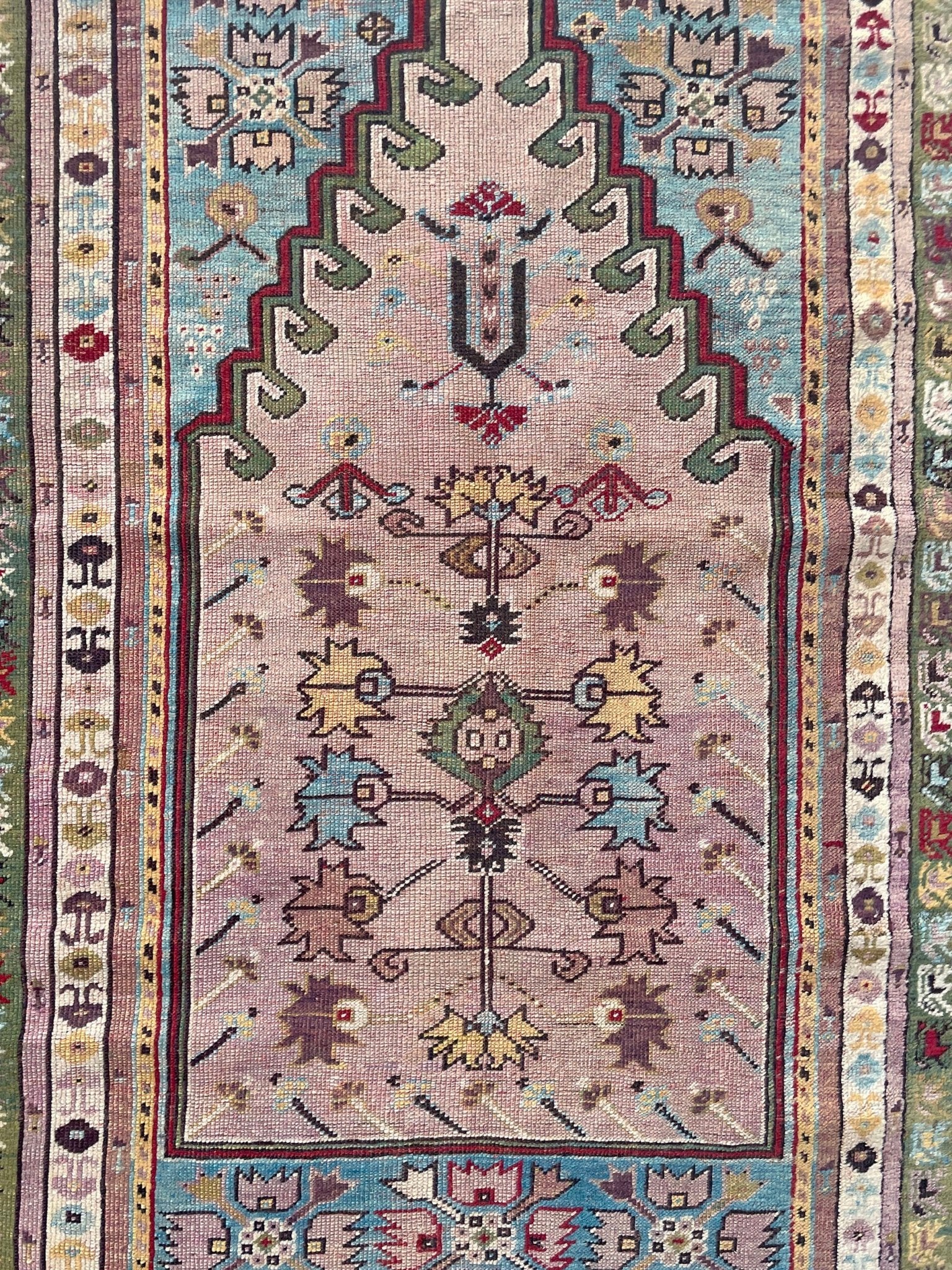 3x5 Kirsehir mucur antique turkish prayer rug wall art shop san francisco bay area. Wall hanging wool antique rug. Oriental rug shop. Buy handmade wool rug