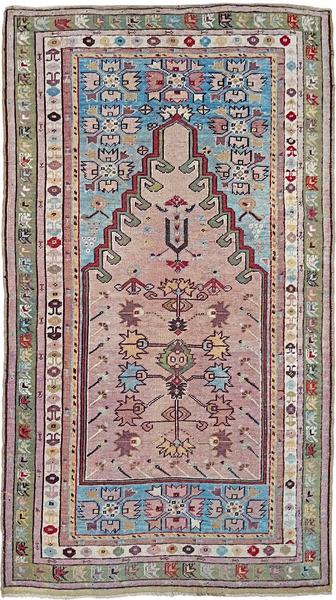 3x5 Kirsehir mucur antique turkish prayer rug wall art shop san francisco bay area. Wall hanging wool antique rug. Oriental rug shop. Buy handmade wool rug