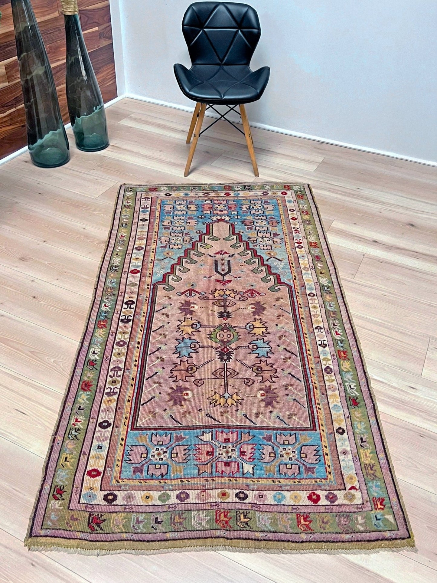 3x5 Kirsehir mucur antique turkish prayer rug wall art shop san francisco bay area. Wall hanging wool antique rug. Oriental rug shop. Buy handmade wool rug