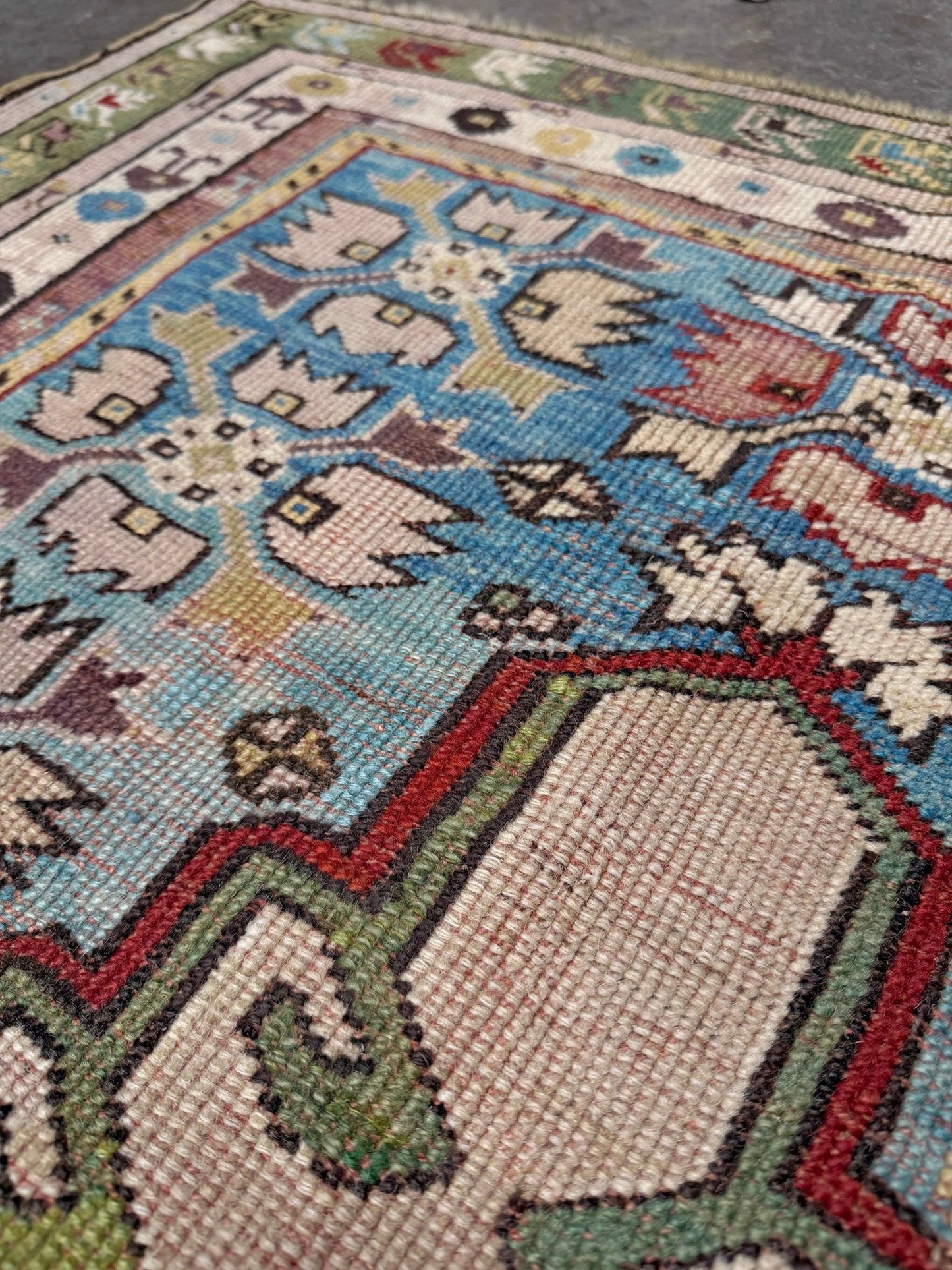 3x5 Kirsehir mucur antique turkish prayer rug wall art shop san francisco bay area. Wall hanging wool antique rug. Oriental rug shop. Buy handmade wool rug