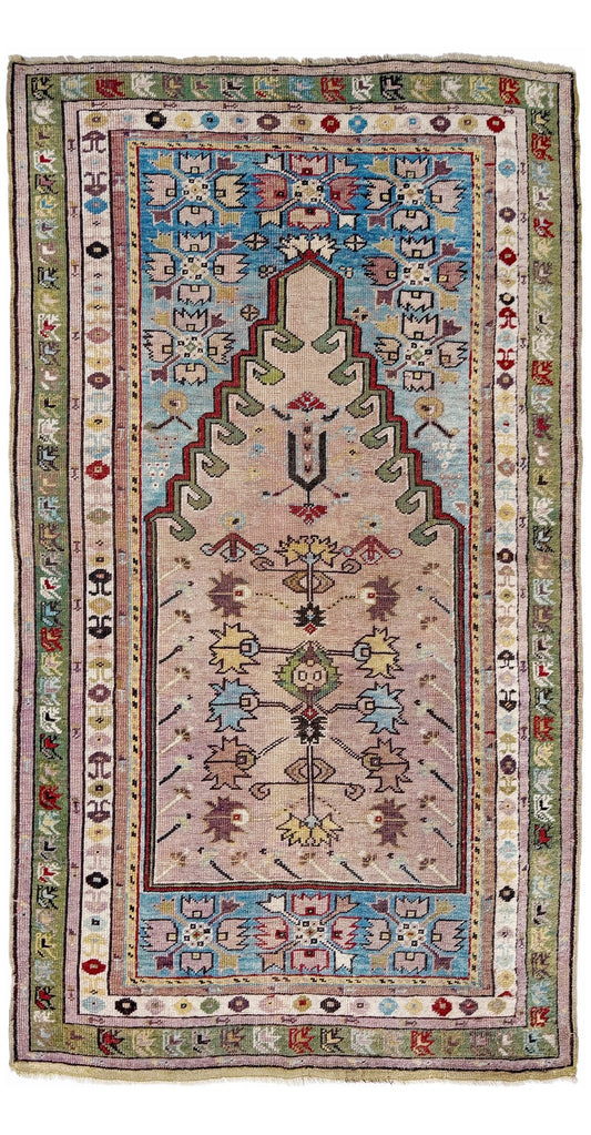 3x5 Kirsehir mucur antique turkish prayer rug wall art shop san francisco bay area. Wall hanging wool antique rug. Oriental rug shop. Buy handmade wool rug