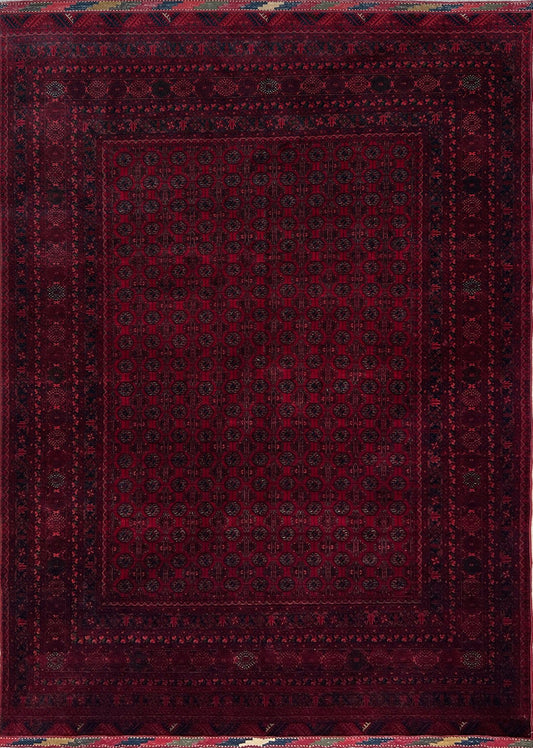 7x9 Khoja Roshnai Crimson red warm colored Turkmen Rug. Handmade Wool Afghan Rug. Oriental rug shop san francisco bay area Menlo Park Palo Alto