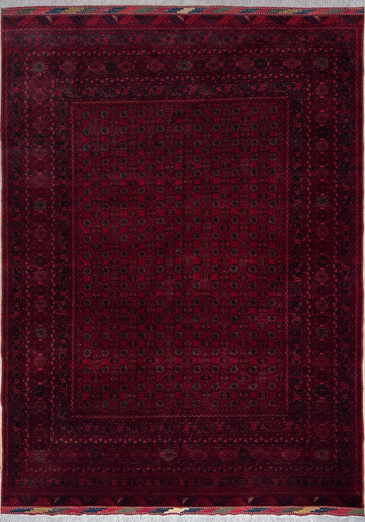 7X9 Khoja Roshnai Crimson red warm colored Turkmen Rug. Handmade Wool Afghan Rug. Oriental rug shop san francisco bay area Menlo Park Palo Alto