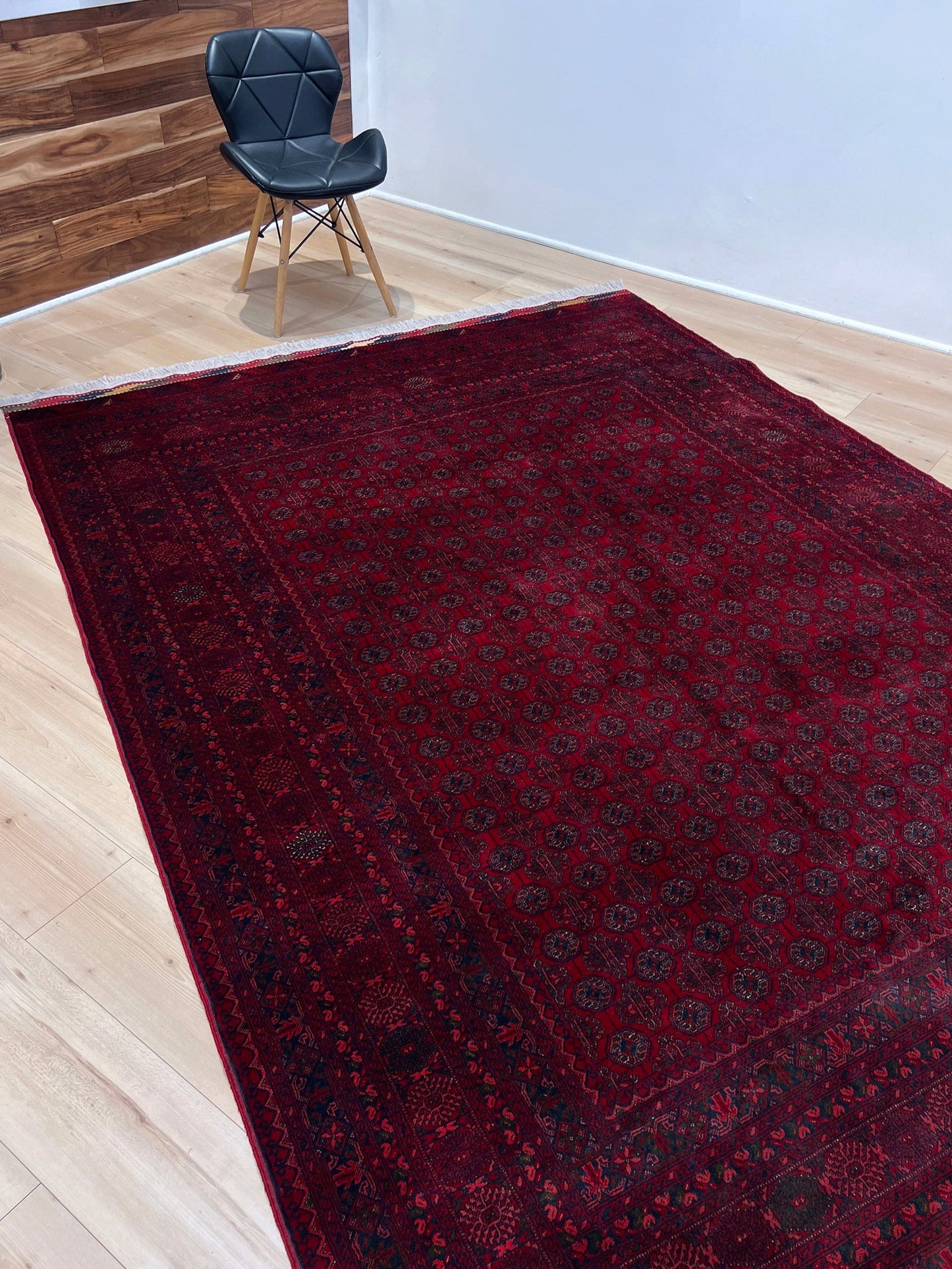 7X9 Khoja Roshnai Crimson red warm colored Turkmen Rug. Handmade Wool Afghan Rug. Oriental rug shop san francisco bay area Menlo Park Palo Alto