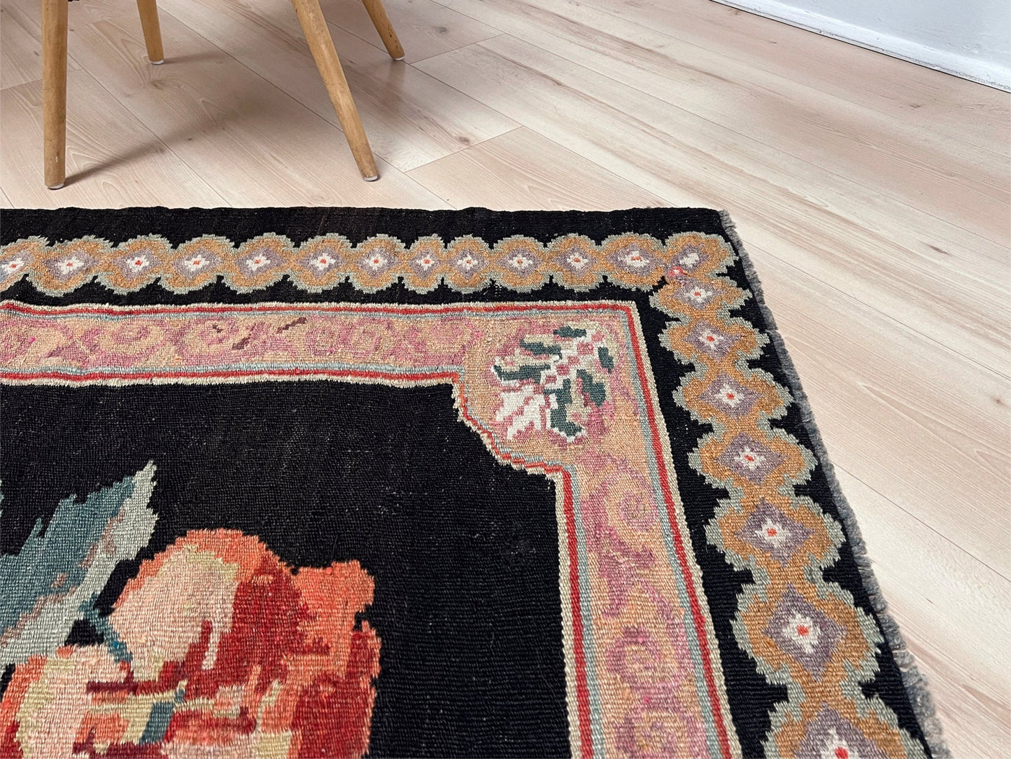 Moldovan Rose Kilim • Handmade Floral Vintage European Flatweave Rug / Wall Art (4'x7'6")