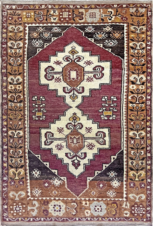 Maden vintage small turkish rug shop san francisco bay area. 3x5 handmade scatter accent wool rug. Buy handmade rug online free shipping