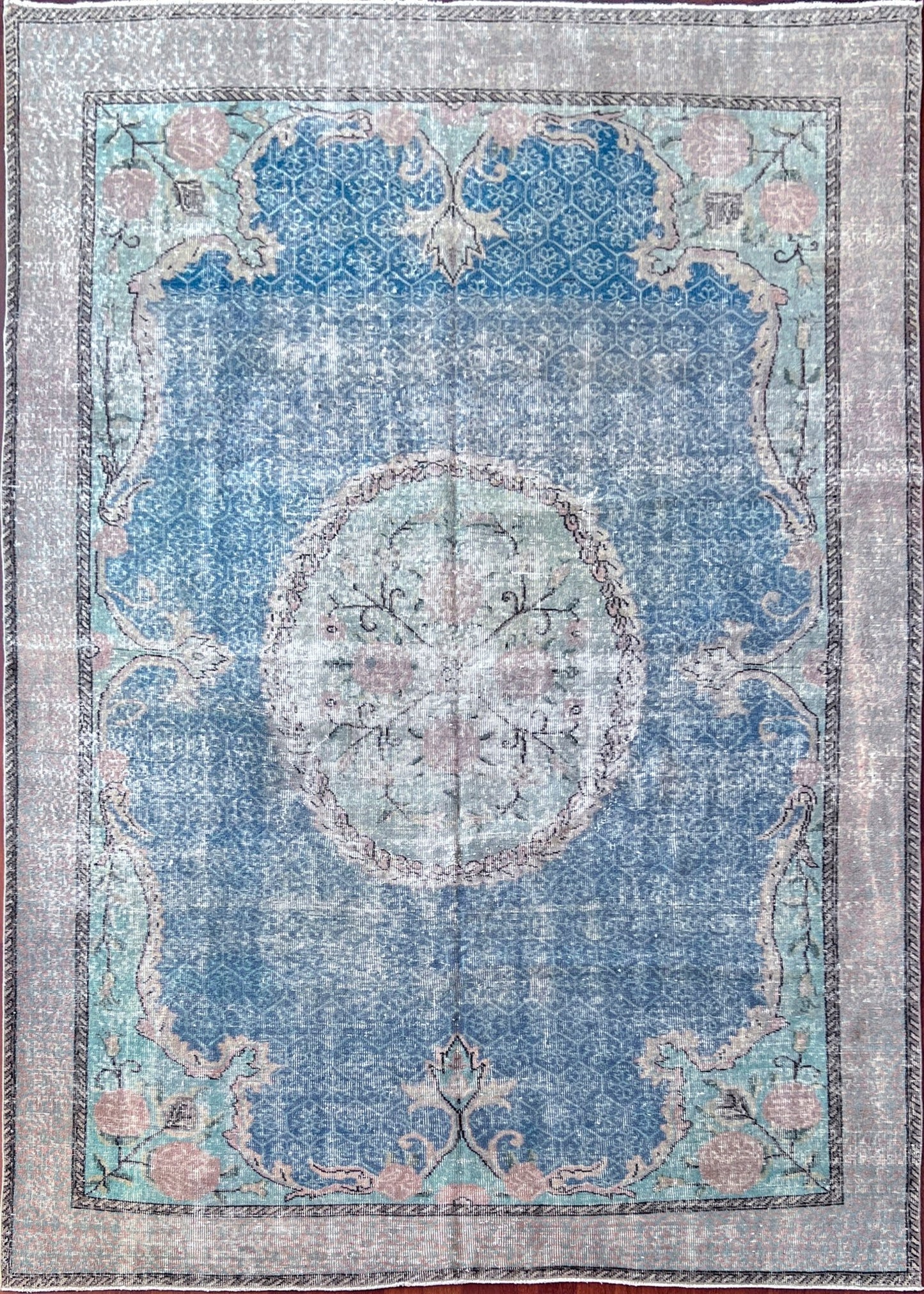 Turquoise Oushak • Transitional Vintage Turkish Rug (6'11"x10'7")