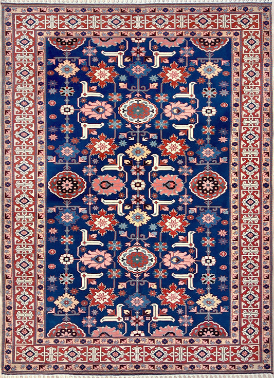 5x7 Blue navy salmon Caucasian Handmade rug  store san francisco bay area. Shop handmade Scatter accent turkish rug online shopping home decor. Free shipping