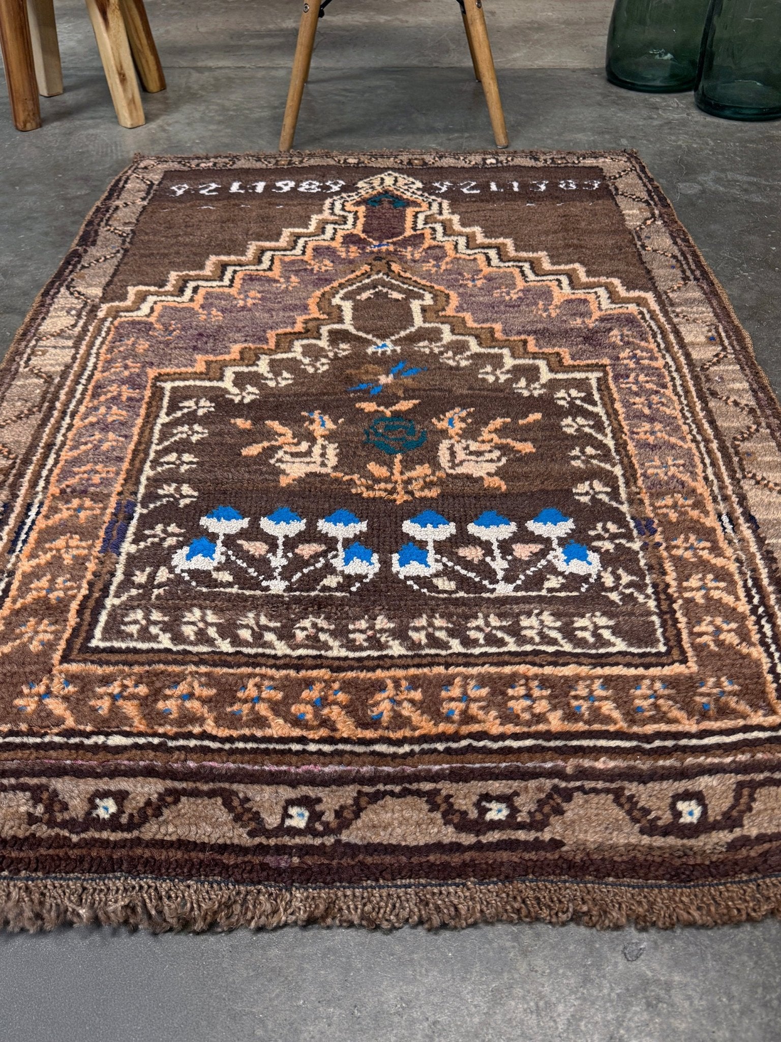 3x4 Kars Wool vintage turkish mini rug. Handmade turkish rug shop san francisco bay area. Buy handmade wool rug online
