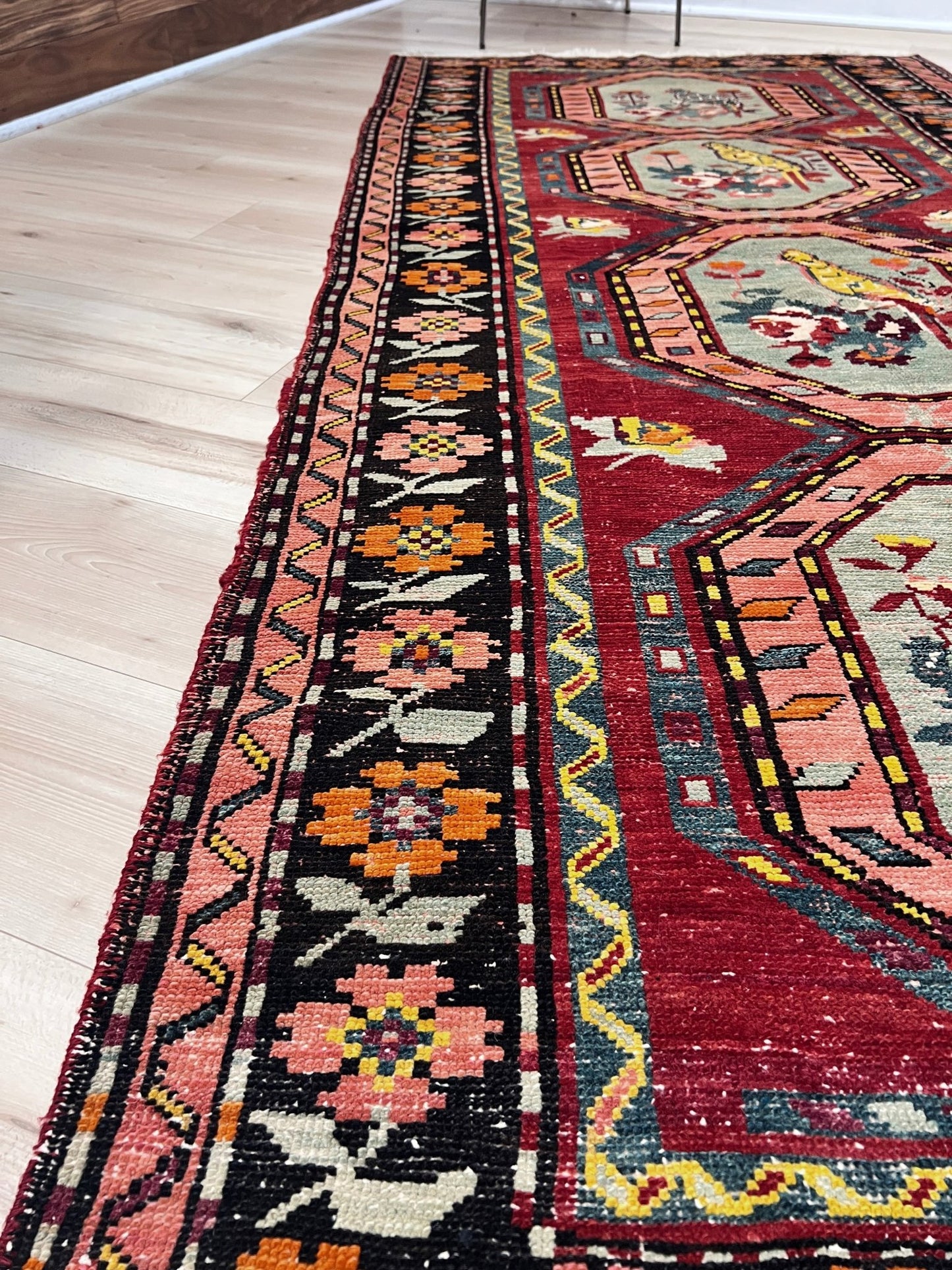 4x9 Semi-antique Derbend Caucasian wide runner Rug for hallway entryway living room, dining, kitchen, bedroom. Oriental Rug Shop San Francisco Bay Area, Portland, Seattle, Berkeley.Free shipping