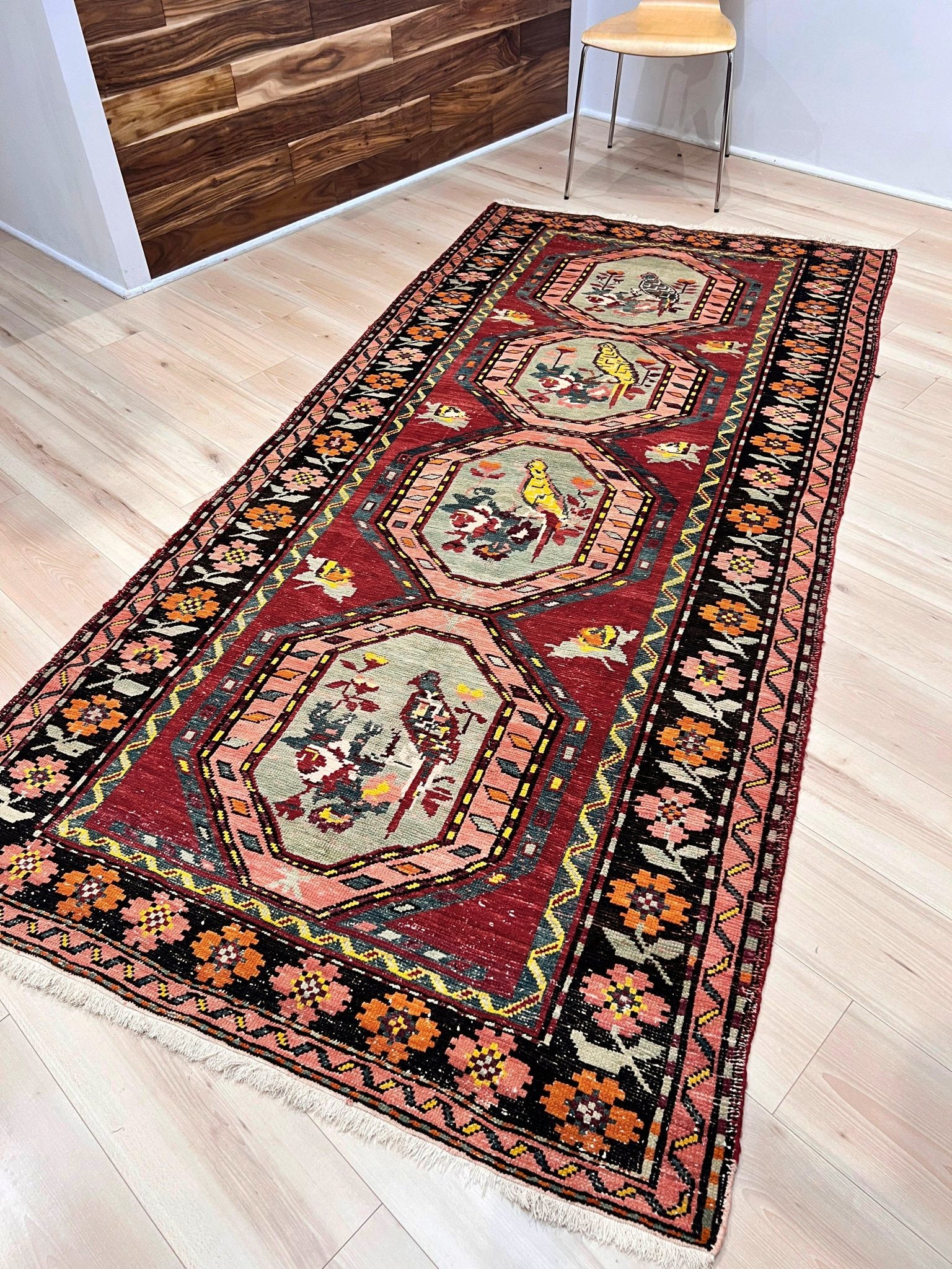 4x9 Semi-antique Derbend Caucasian wide runner Rug for hallway entryway living room, dining, kitchen, bedroom. Oriental Rug Shop San Francisco Bay Area, Portland, Seattle, Berkeley.Free shipping