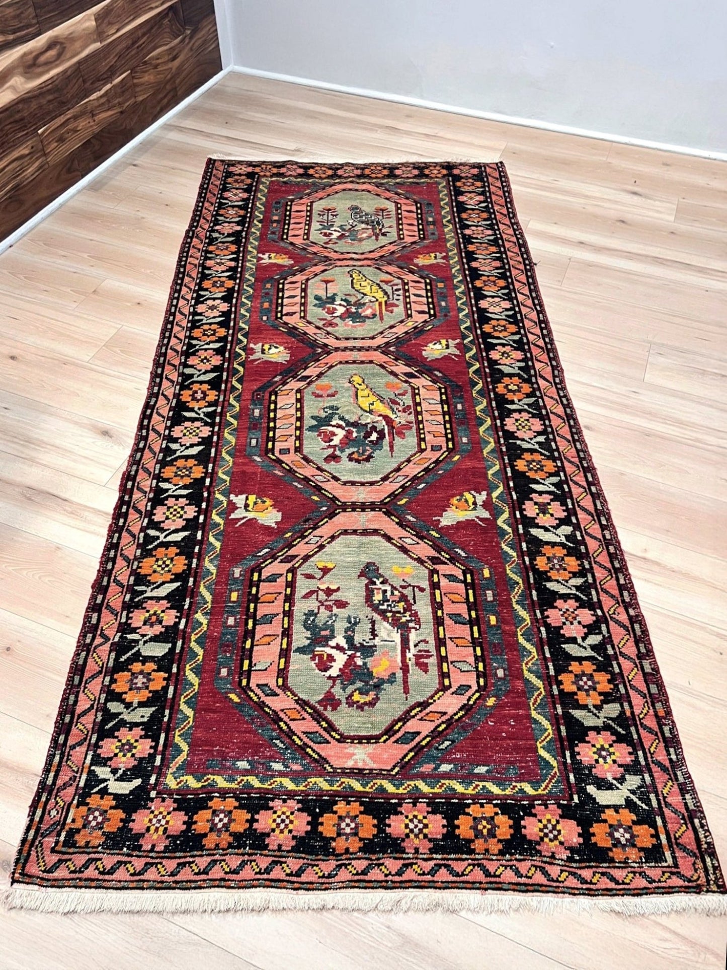 4x9 Semi-antique Derbend Caucasian wide runner Rug for hallway entryway living room, dining, kitchen, bedroom. Oriental Rug Shop San Francisco Bay Area, Portland, Seattle, Berkeley.Free shipping