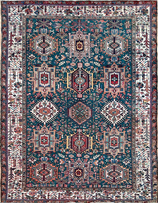 7x9  karadja heriz vintage persian aera rug for living room bedroom dining. Handmade wool Oriental rug shop san francisco bay area. Buy handmade wool vintage rug online