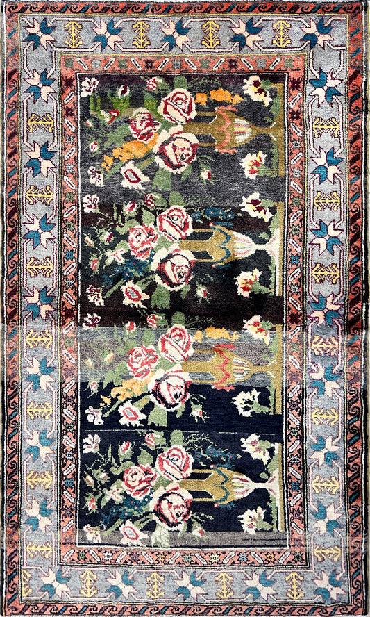 4x6 karabagh roses vintage caucasian rug accent scatter floral. Oriental rug shop San Francisco Bay Area. Buy handmade wool rug online free shipping