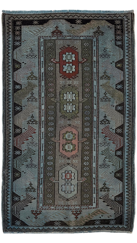 Blue 4x6 milas blue vintage turkish rug shop san francisco bay area. Handmade wool scatter accent rug for living room bedroom nursery study. Free shipping.