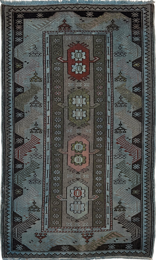 Blue 4x6 milas blue vintage turkish rug shop san francisco bay area. Handmade wool scatter accent rug for living room bedroom nursery study. Free shipping.