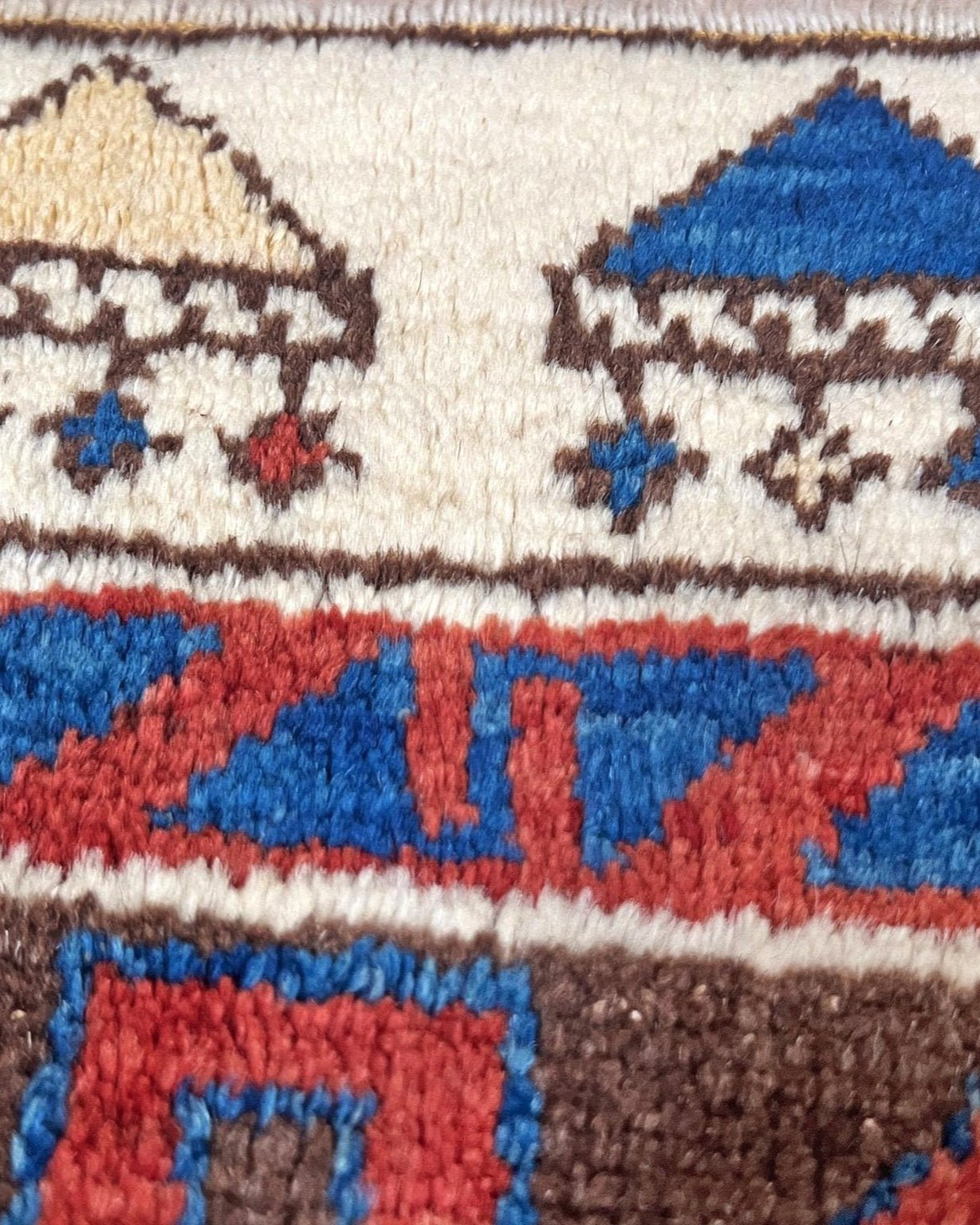 Turkish Konya handmade wool mini rug with geometric tribal medallion, navy field, and rust and ivory accents — 3×3.5 hand-knotted small carpet. square wool handmade Mini Rug rug shop san francisco bay area. Buy rug online free shipping USA Canada.