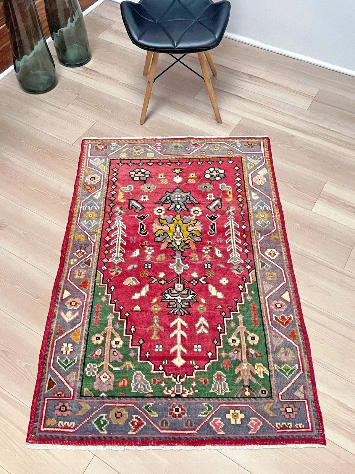 Vintage Turkish Maden mini rug with  handmade wool 3×4 mini carpet.