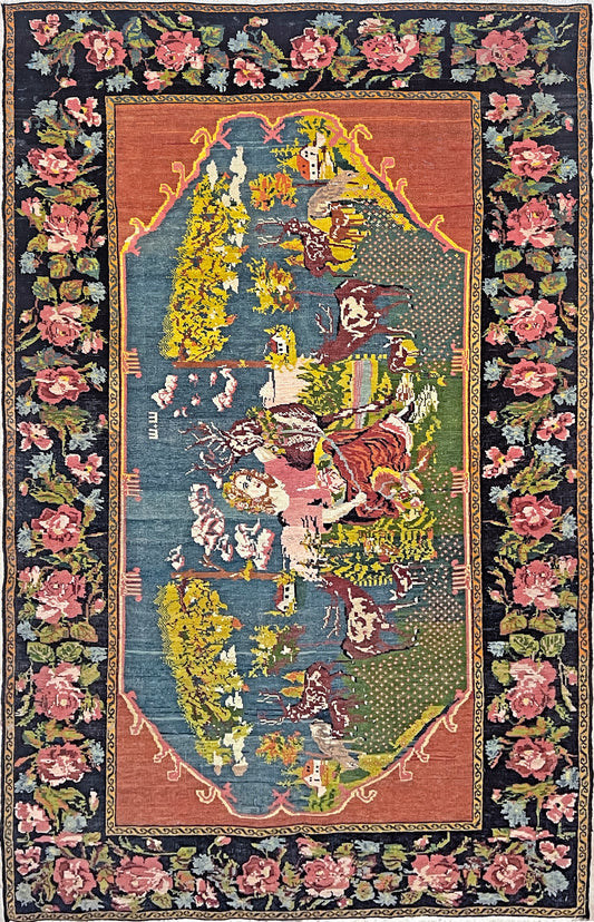 Pictorial Karabagh • Vintage Caucasian Rug (5'x9')