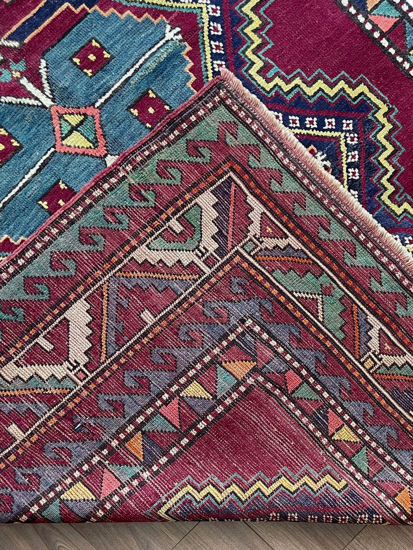 vintage kazak caucasian rug 6x9 burgundy field tribal geometric handmade wool 1940s antique style rug san francisco bay area rug shop indigo rugs
