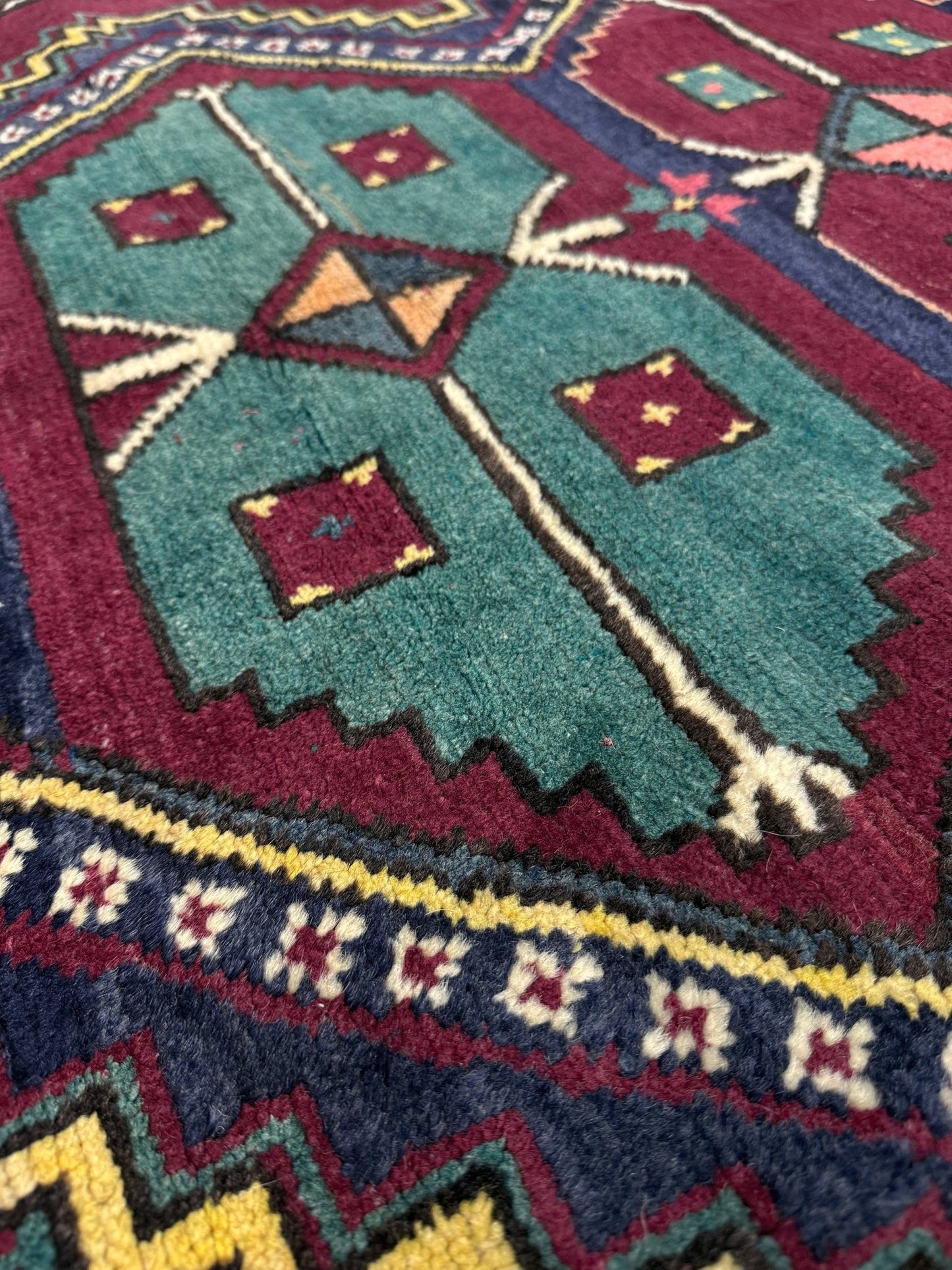 vintage kazak caucasian rug 6x9 burgundy field tribal geometric handmade wool 1940s antique style rug san francisco bay area rug shop indigo rugs