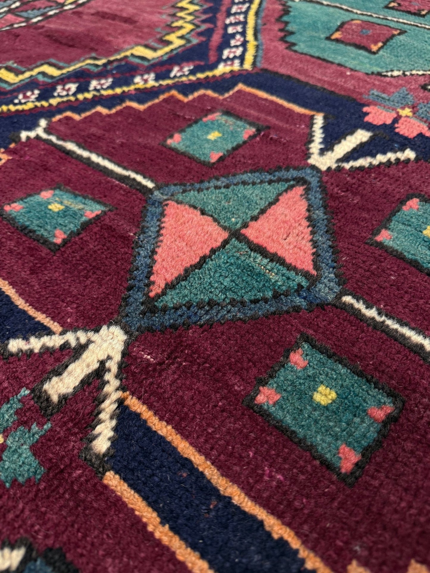 vintage kazak caucasian rug 6x9 burgundy field tribal geometric handmade wool 1940s antique style rug san francisco bay area rug shop indigo rugs