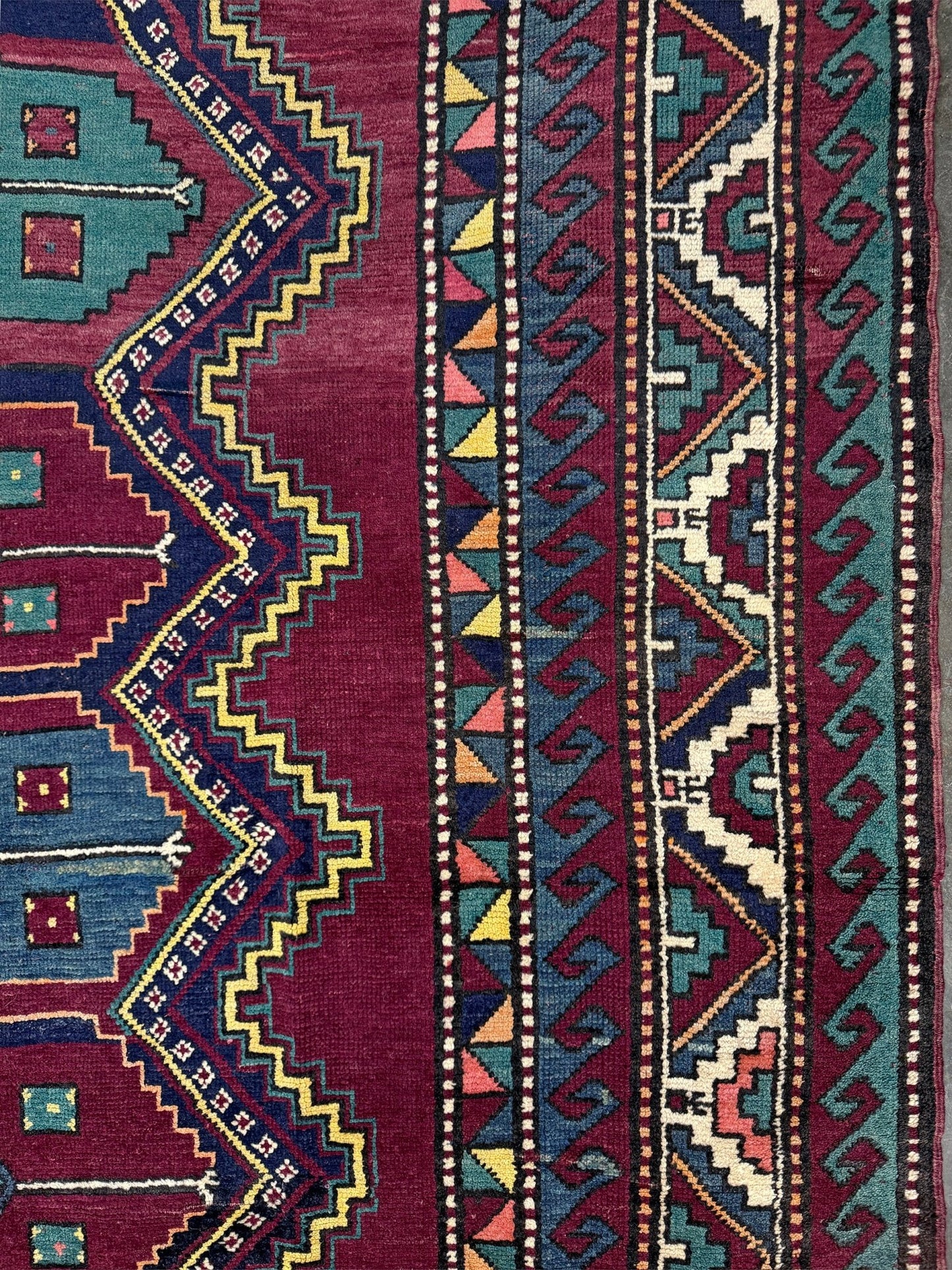 vintage kazak caucasian rug 6x9 burgundy field tribal geometric handmade wool 1940s antique style rug san francisco bay area rug shop indigo rugs