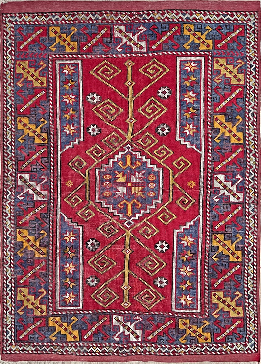 4x6 Canakkale vintage turkish rug Handmade wool scatter accent rug for nursery living room bedroom Turkish rug shop san francisco bay area