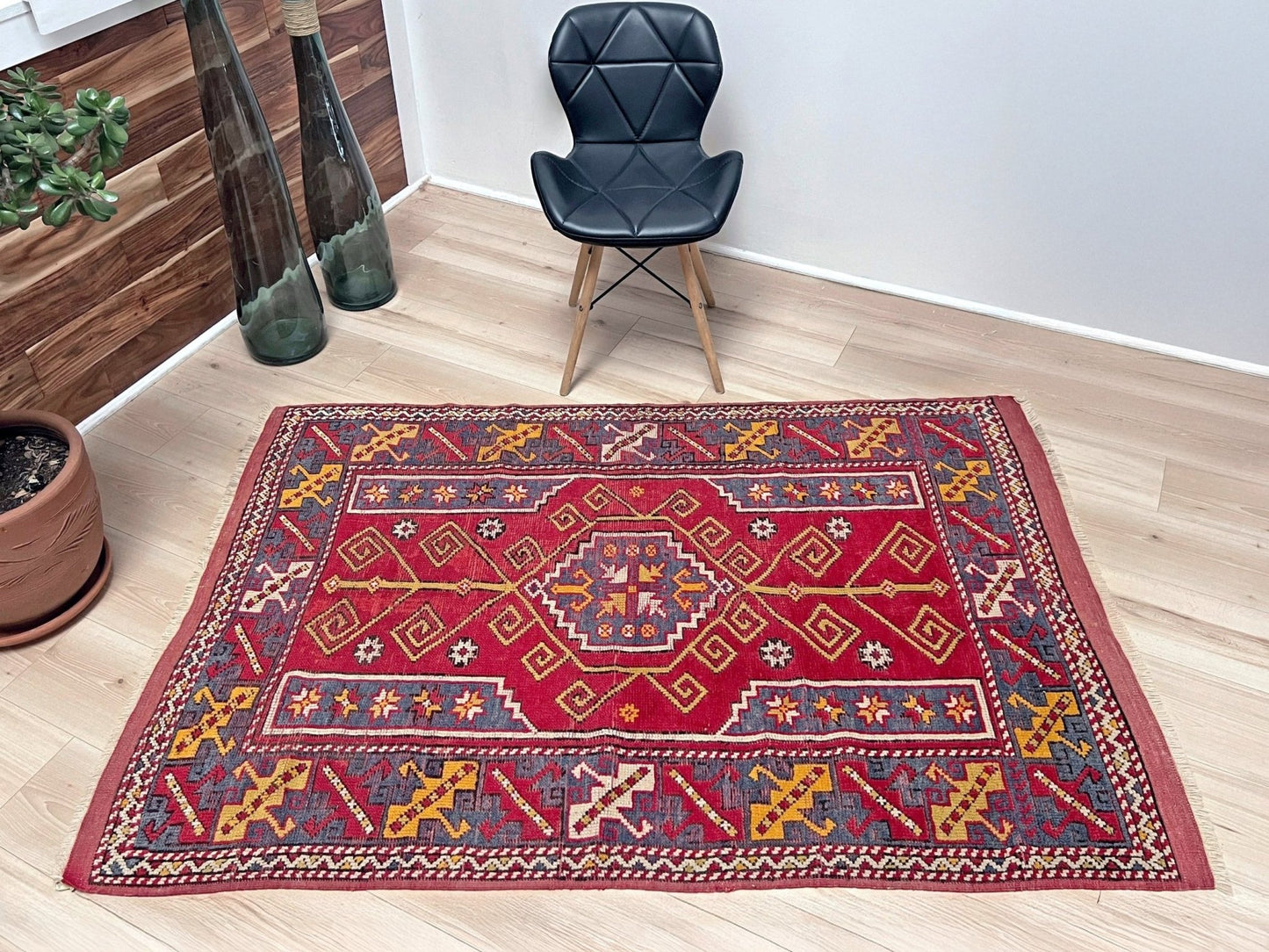 4x6 Canakkale vintage turkish rug Handmade wool scatter accent rug for nursery living room bedroom Turkish rug shop san francisco bay area