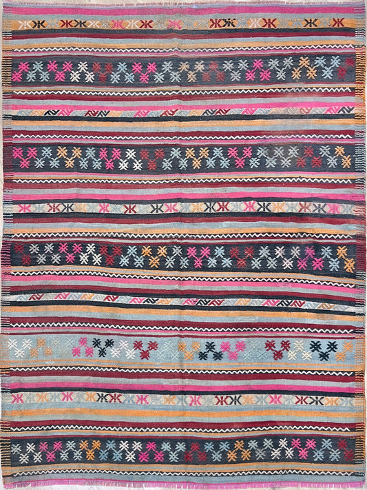 6x7 Denizli Handmade Turkish Kilim Rug Shop San Francisco Bay Area. Wool flatweave Carpet shop Palo Alto Berkeley for Living Room, Dining, Kitchen, Bedroom, Nursery. Fee shipping.