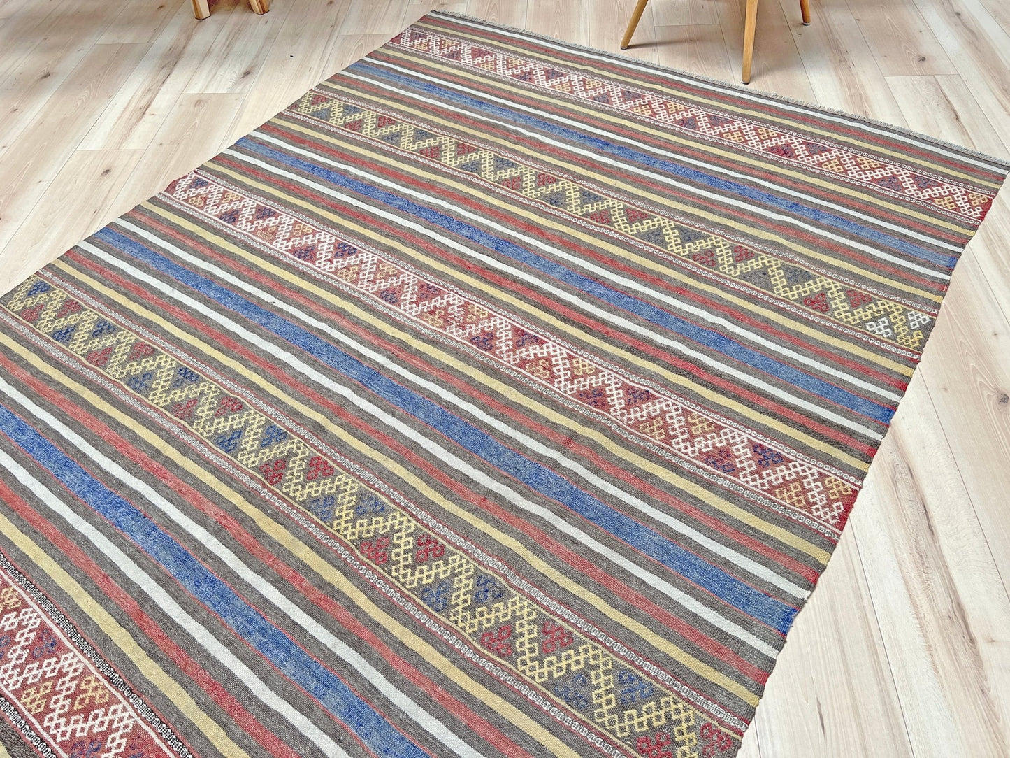 striped vintage turkish kilim rug  shop san francisco bay area. Handmade wool flatweave rug living room, bedroom kitchen nursery