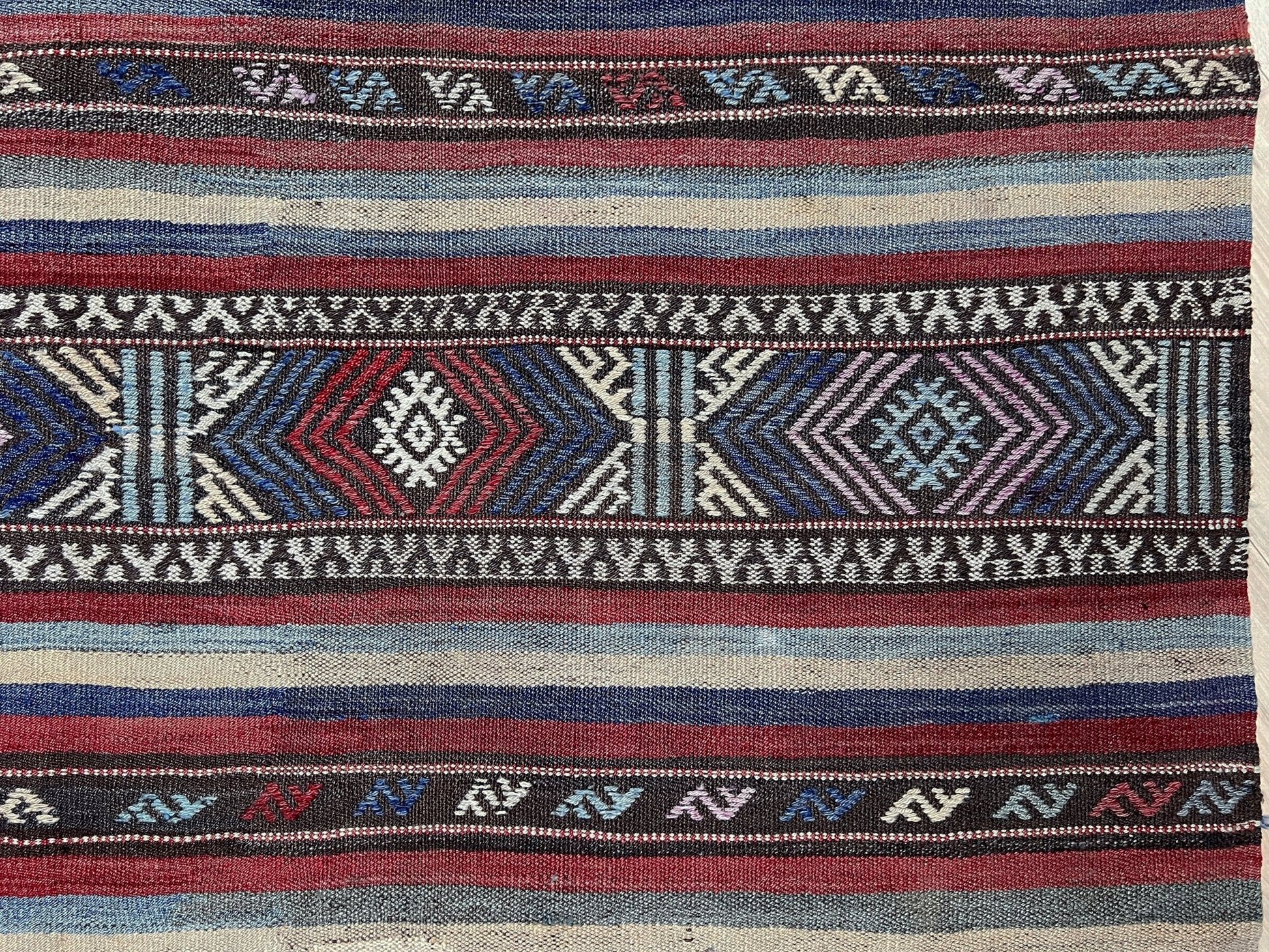 Blue striped vintage turkish kilim rug shop san francisco bay area. Handmade wool flatweave carpet rug