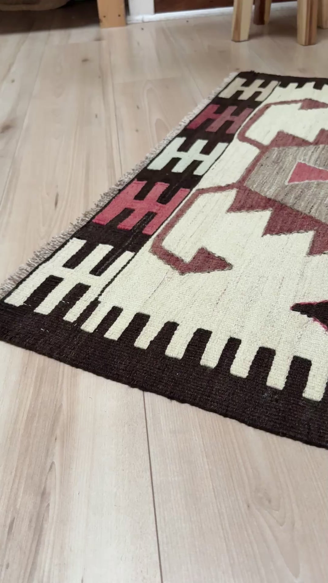 Vintage Mut Turkish kilim 3x5 with tribal medallions in warm ivory, terracotta rose, taupe-grey. Handmade Turkish flatweave, sold by Indigo Rugs in Burlingame / San Francisco Bay Area. Free Shipping