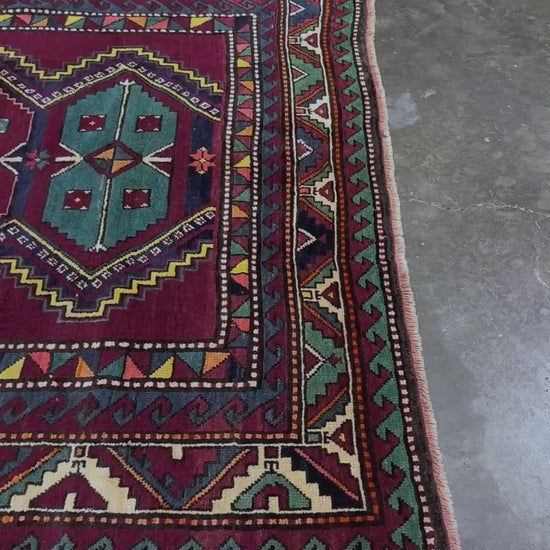vintage kazak caucasian rug 6x9 burgundy field tribal geometric handmade wool 1940s antique style rug san francisco bay area rug shop indigo rugs