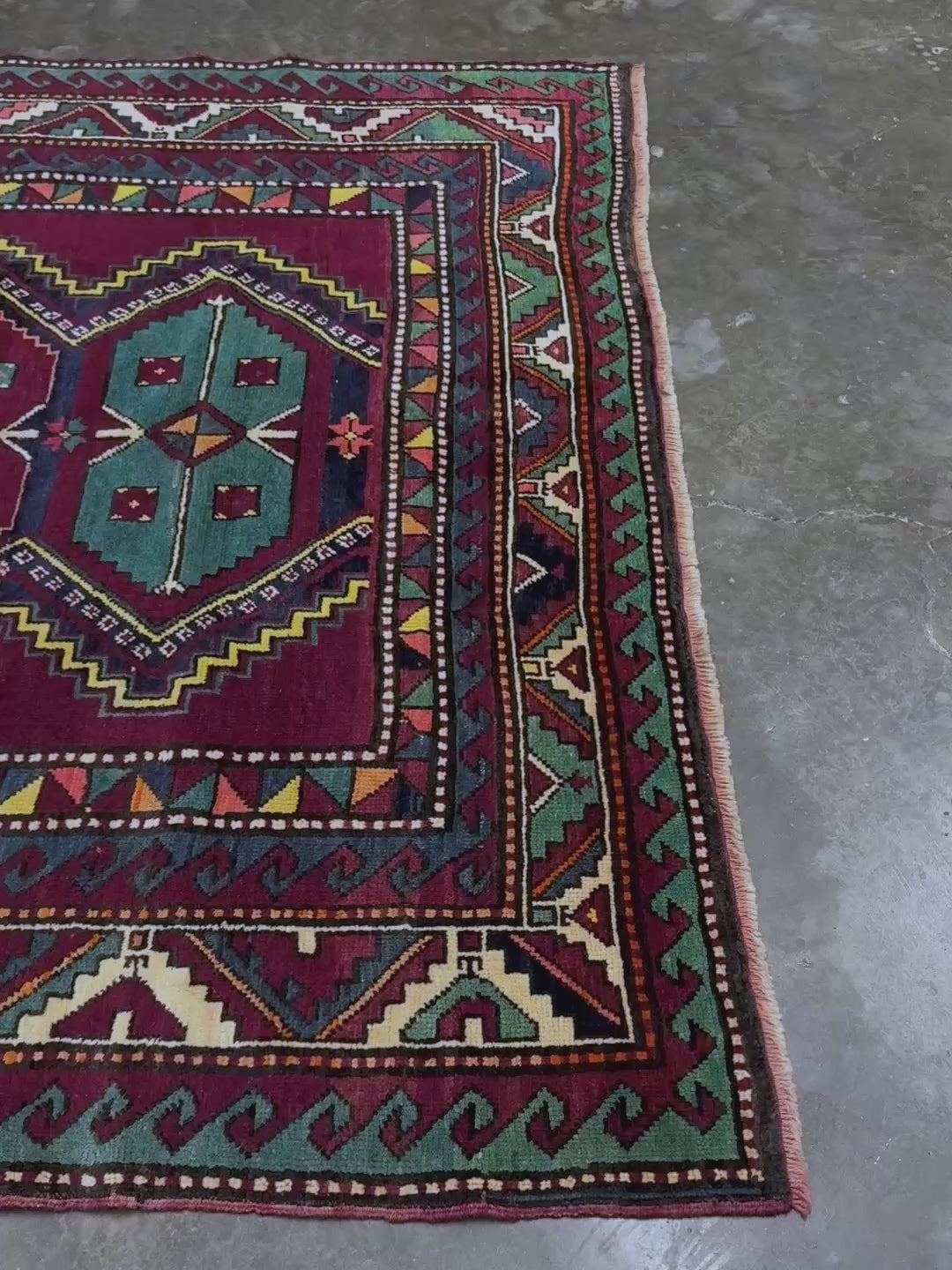 vintage kazak caucasian rug 6x9 burgundy field tribal geometric handmade wool 1940s antique style rug san francisco bay area rug shop indigo rugs