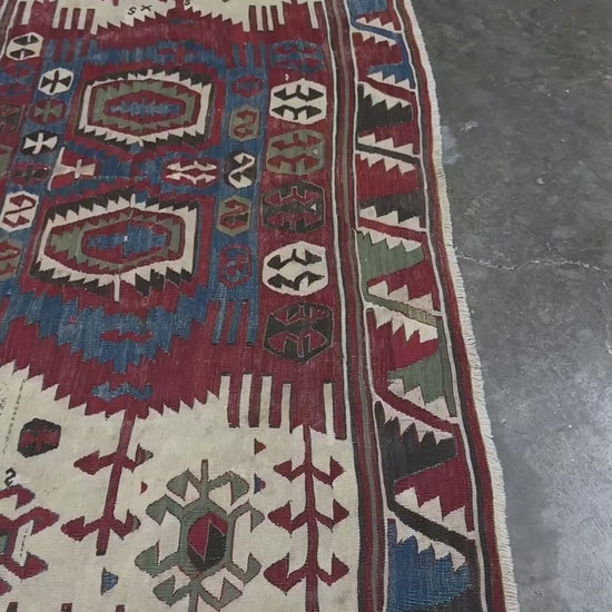 Antique konya turkish kilim rug 6x9 vintage tribal geometric flatweave 1930s distressed handmade anatolian wool rug san francisco bay area rug shop indigo rugs