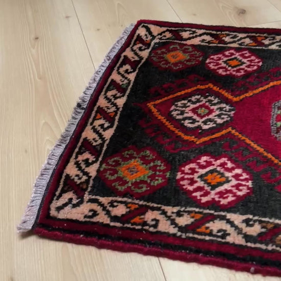 Red Black 2x3 handmade smalll wool rıg for kitchen entry under the desk bathroom bedroom Turkish mini rug free shipping