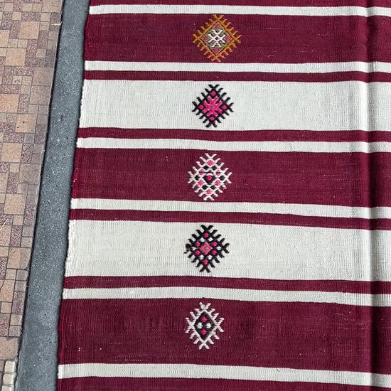 Handmade striped white vintage turkish kilim rug shop san francisco bay area free shipping.