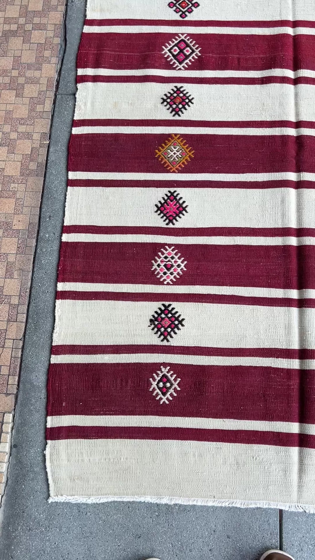 Handmade striped white vintage turkish kilim rug shop san francisco bay area free shipping.