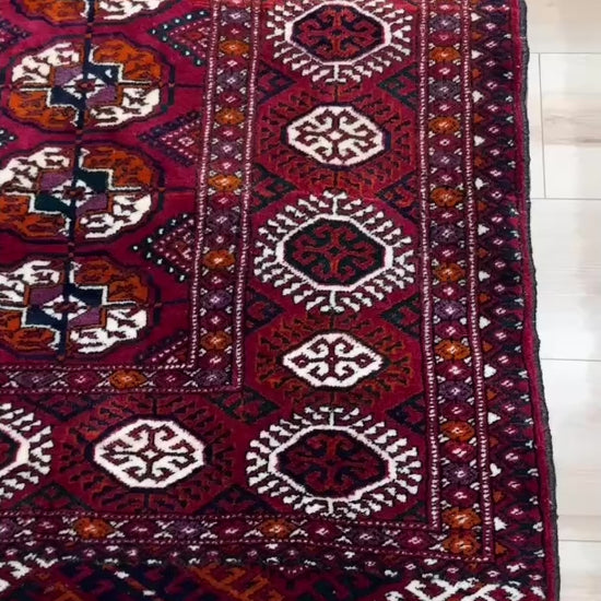 4x6 red purple bukhara handmade vintage turkmen scatter accent rug shop san mateo sf bay area. Rug for living room bedroom nursery study. Best handmade rug shop. Buy rug online free shipping.