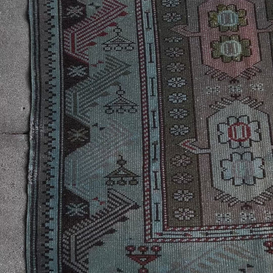 Blue 4x6 milas blue vintage turkish rug shop san francisco bay area. Handmade wool scatter accent rug for living room bedroom nursery study. Free shipping.