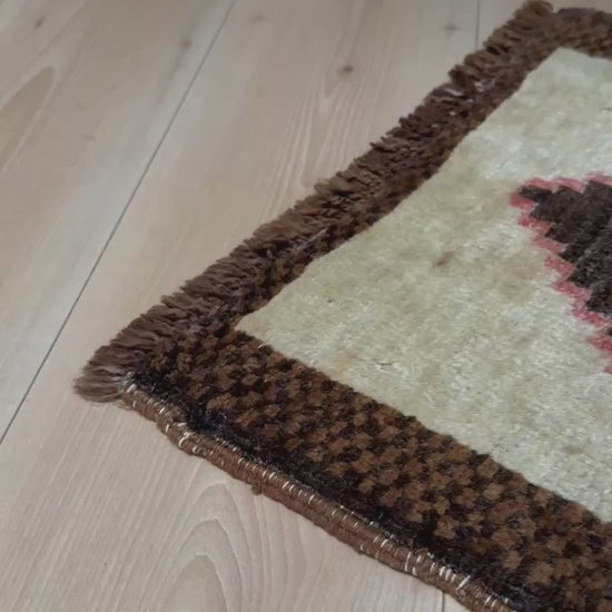 Brown Beige 2x3 handmade small wool rug for bathroom bedroom kitchen under the desk. Turkish rug shop san francisco bay area. Free shipping.