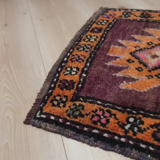 2x3 brown pink orange Vintage turkish wool mini rug for entry, kitchen, bathroom, under the desk. Handmade small skinny carpet rug from the best rug shop san francisco bay area. Free shipping to US and Canada.