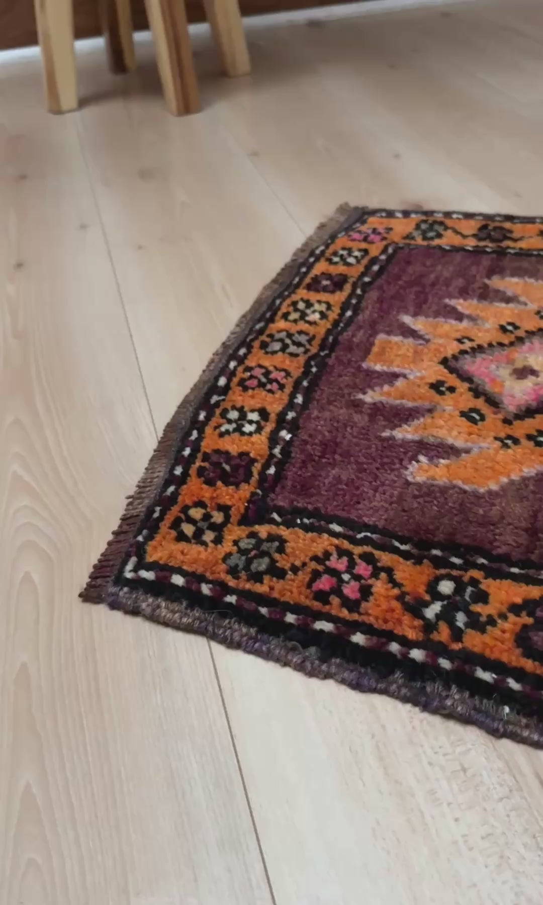 2x3 brown pink orange Vintage turkish wool mini rug for entry, kitchen, bathroom, under the desk. Handmade small skinny carpet rug from the best rug shop san francisco bay area. Free shipping to US and Canada.