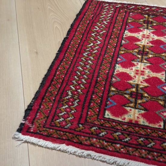 2x3 Red handmade wool vintage turkish rug for under the desk, bathroom kitchen bedroom study entry. Wool carpet from the best rug shop in san francisco bay area. Affordable sal price and free shipping.